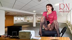NAKED secretary STRIPS heels stockings SHOWS PUSSY TITS then MASTURBATES CUNT for boss