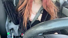 Sexy Italian big tits milf artemisia love flashes juicy nipples during horny street car ride!