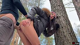 Real Creampie Drip from Wet Pussy After Snowy Forest Fuck with Ripped Clothes
