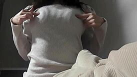 cute big tit japanese girl practices cowgirl riding to please man in bedroom