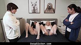 boys swap hot step sisters for taboo orgy riding doggystyle cowgirl big tits 4some