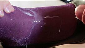 nylonxtreme trembles with lust as hot cum floods lurex pantyhose