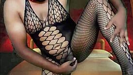 Sexy masked model in full body stockings bound for erotic try-on domination haul