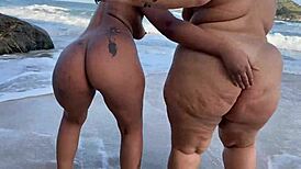 whoa girls reunite on beach and strip for public pussy licking and scissoring frenzy!