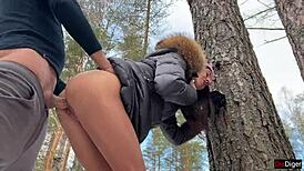 Real Creampie Drip from Wet Pussy After Snowy Forest Fuck with Ripped Clothes