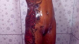 latina esposa strips in shower showing curvy body and pierced nipples