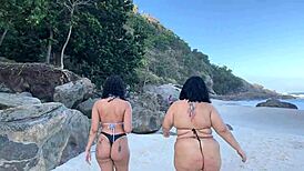 whoa girls reunite on beach and strip for public pussy licking and scissoring frenzy!