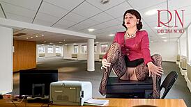 NAKED secretary STRIPS heels stockings SHOWS PUSSY TITS then MASTURBATES CUNT for boss