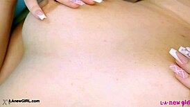 Graceful golden blonde teases her petite sexy body in casual casting chat