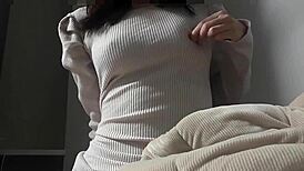 cute big tit japanese girl practices cowgirl riding to please man in bedroom