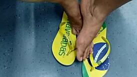 candid brazilian mature feet tease flip flops in voyeur fetish hidden play