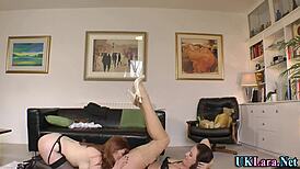 Classy Heeled Redhead Fingering in Stockings Teases Her Wet Taste