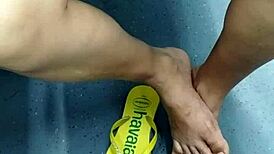 candid brazilian mature feet tease flip flops in voyeur fetish hidden play