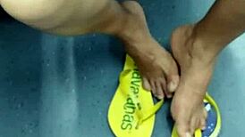 candid brazilian mature feet tease flip flops in voyeur fetish hidden play