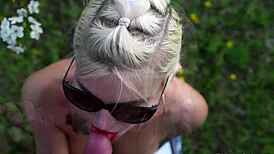 gardener facefucks tattooed girl pov deepthroat sloppy cum swallow public garden surprise