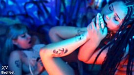 dominant lesbian straps on for foot tickling then toe sucking her bound plaything