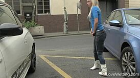 Naomi unleashes bold public outdoor pissing intensity