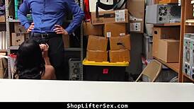 Hey mall cop rips clothes and punishes teen shoplifter hard in garage!