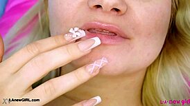 Graceful golden blonde teases her petite sexy body in casual casting chat