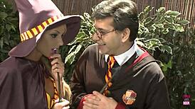 whoa! blonde sorceress dives into wild orgy riding that huge cock cowgirl style!