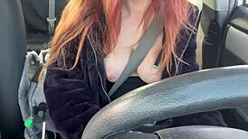 Sexy Italian big tits milf artemisia love flashes juicy nipples during horny street car ride!