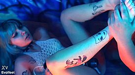 dominant lesbian straps on for foot tickling then toe sucking her bound plaything