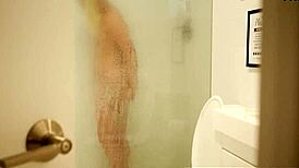 In the steamy shower, stepbrother pounds blonde teen stepsister's small tits and pussy hard with taboo blowjob.