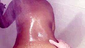 thick ebony babe gets her tight pussy pounded hard by monster cock in steamy shower pov