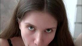 WOW, Teen Brunette Babe Sucks Cock POV So Good, Swallows Every Cum Drop After Sloppy Finish!