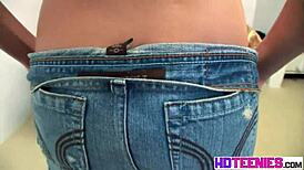 brooksskye teases pussy through jeans then strips tits