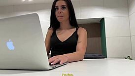 almendra gala gives pov blowjob then hardcore doggystyle office fuck