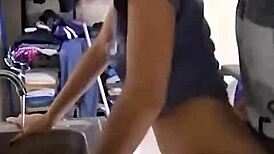 damn that cute mexican amateur latina gets fucked hard while washing dishes!