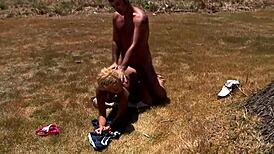 Brazilian Teen Barbie Banks Takes Monster Cock Anal Outdoors with Tan Lines!