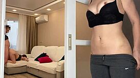 Wife Masturbates Secretly While I Pound Her Friend's Tight Pussy Real Cheating!