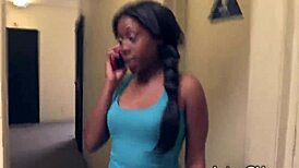 hot ebony babe fingers shaved pussy then deepthroats big black cock at gloryhole pov