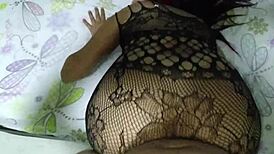 Hubby rims my ass while i fuck his friend in same bodystocking creampie