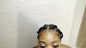 thick ebony babe gets her tight pussy pounded hard by monster cock in steamy shower pov