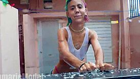 very hairy latina skinny slut putimoda flashes wet pussy tits and feet at outdoor carwash 2.1