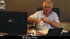 Too Horny Secretary Sucks Old Boss Cock at Work Desk!