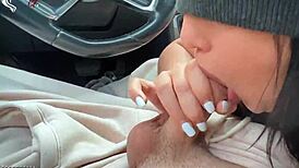 boss's big tits wife craves sucking my cock in the car