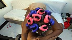 With this monster dick she'll deepthroat sloppy till she gags, curly bitch!