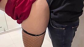 horny stepmom huge ass follows to bathroom for raw standing fuck