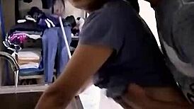 damn that cute mexican amateur latina gets fucked hard while washing dishes!