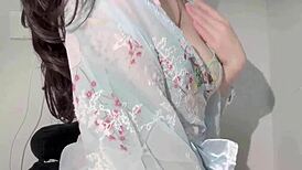 wearing see-through lingerie this plump asian bombshell masturbates to a shaking orgasm