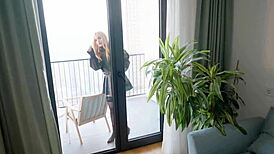 sexy blonde housewife sneaks away from bathroom husband to ride handyman's big cock