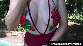Petite Redhead Penny Pax Dildo Fucks Squirting Pussy Poolside