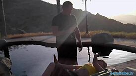 Blonde Playboy Chick Takes Hard Poolside Fucking and Sucking Action