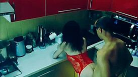 Beautiful Slender Wife In Erotic Bodysuit Rough Fucked Kitchen All Positions