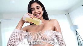 Lubed Latina Reina Rae's juicy pussy craves monster cock massage turning into facial cumshot bliss.