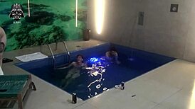 Friends dive into motel pool threesome part 2